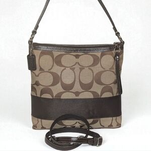 Authentic COACH F13674 Signature Crossbody Shoulder Bag Brown Canvas Leather